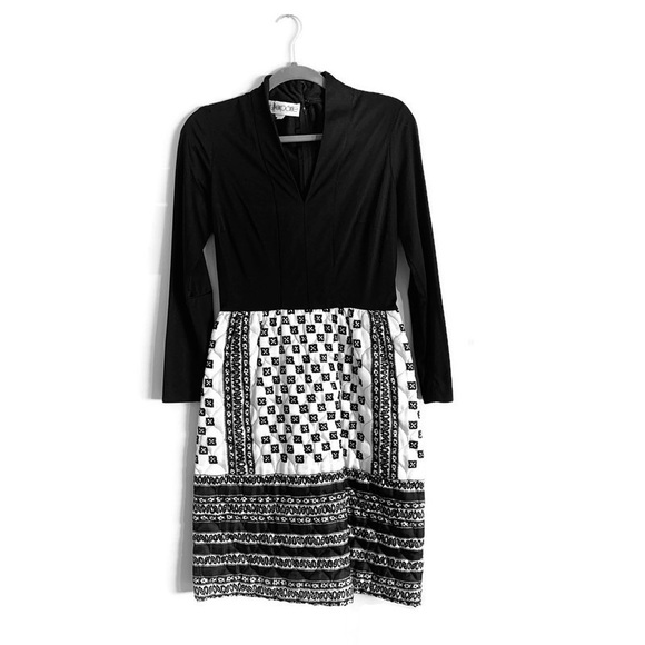 vintage Pretaporte patchwork dress / black + quilted skirt / women's size 10 - Picture 5 of 15